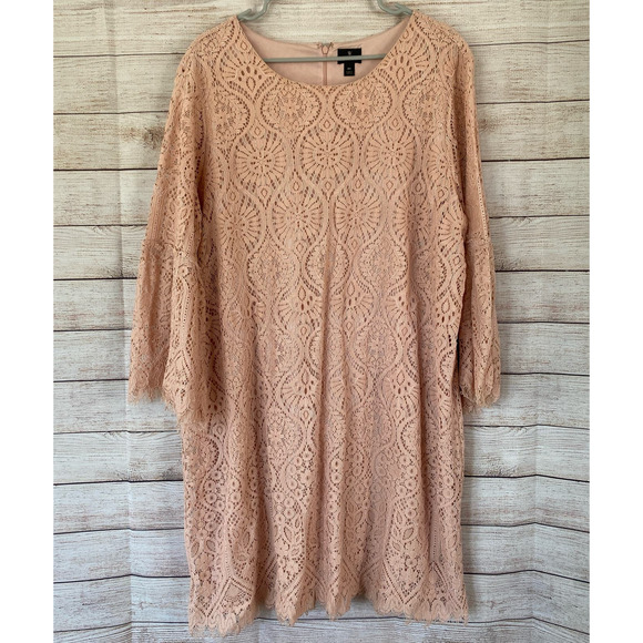 Worthington Womens Lace Peachy Pink Shift Dress Size 2X Plus Spring Easter - Picture 1 of 10